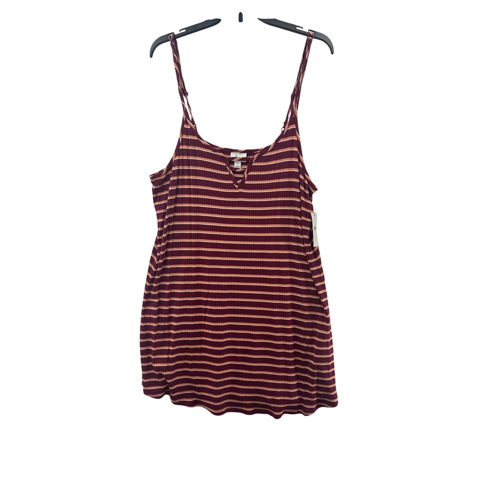 Jenni Intimates XXL Sleepshirt Striped Maroon Orange Sleeveless Tank Top